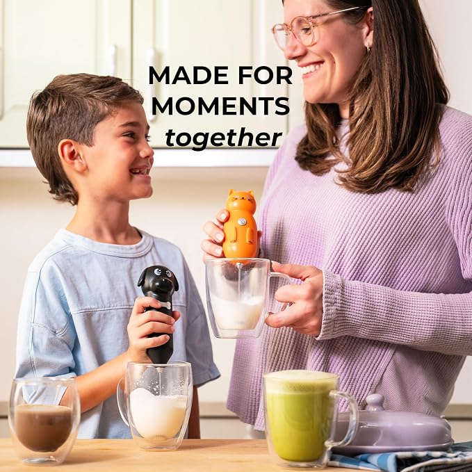 Zulay Kitchen Dog Milk Frother Wand – Cutesy Frother, Meet Your New Frothing Buddy Ace The Dog, Adoption Papers and Stickers Included, Paw-fectly for Lattes, Cappuccino & Matcha – Black