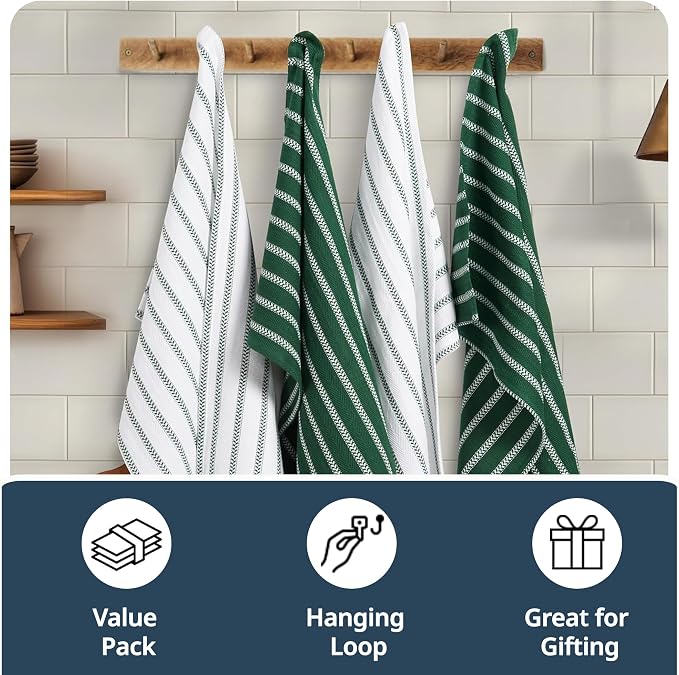 LANE LINEN Kitchen Towel Sets - 6 Pack Cotton Dish Towels for Drying Dishes, 18”x 28”, Hand Towel, Absorbent Tea Towels, Quick Drying Kitchen Towel Set - Christmas Green