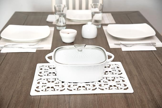 GASARÉ, Extra Large, Thick, Silicone Trivet for Hot Dishes, Pots, and Pans, Heat Resistant Mat for Countertop, Hot Pad for Kitchen, Easy to Clean, 16 x 12 x 3/8 Inches, White