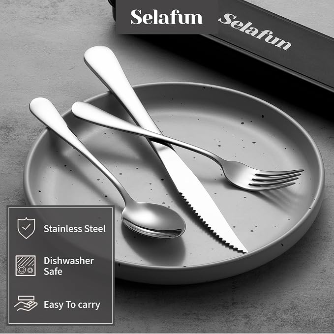 4-pieces Travel Set with Case Portable Silverware Utensils Set for work, Stainless Steel Reusable Flatware Set Cutlery Set for Camping Picnic Hiking Office (6.7inch, Silver)