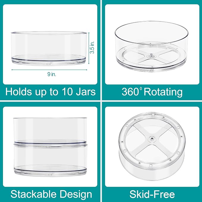 Sorbus 9 Inch Clear Lazy Susan Organizer, Turntable Organizer for Spice Organization for Cabinet, Lazy Susan Turntable for Kitchen, Home, Office, Closet, Classroom, Laundry Room Organization (2-Pack)