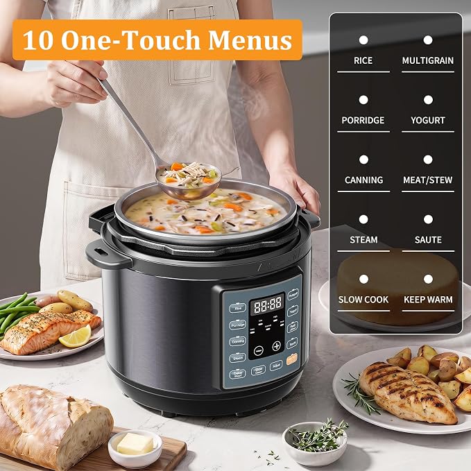 NEWBULIG 10-In-1 Electric Pressure Cooker, 3 Quart Multi Cooker for Rice, Stew and Steam, Small Programmable Stainless Steel Pot with Slow Cook Function and Ceramic Inner Pot