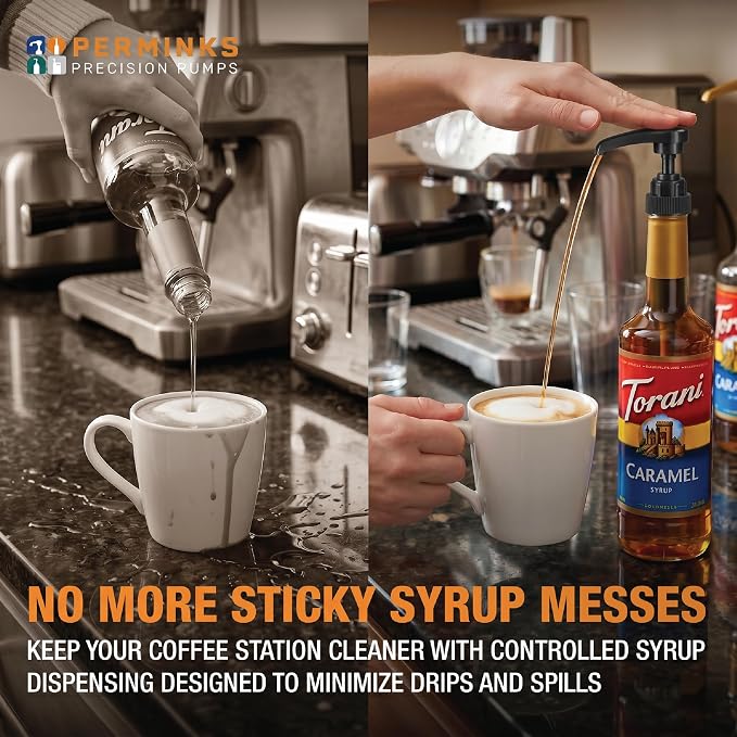 Syrup Pumps Compatible with Torani and Davinci Bottles (25.4 oz-750ml) (Set of 6, Black)
