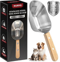 Dog Food Scoop 1 Cup with Clear Measurement Line, 304 Stainless Steel | Dog Food Measuring Cup with Long Wooden Handle, Pet Food Scoop for Dog Cat Food, Coffee, Flour