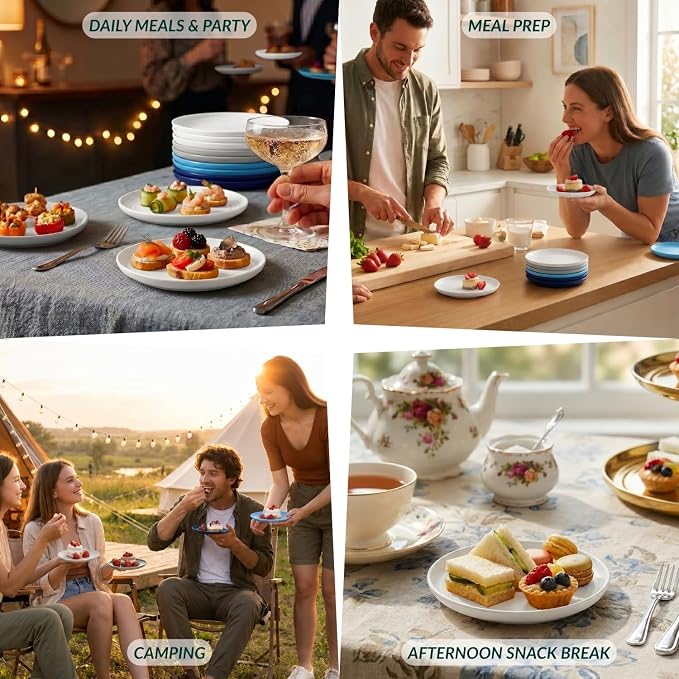 Wheat Straw Mini Plates | For Dessert, Appetizer, Breakfast & Snacks | Long-lasting Plastic Plates & Salad Plates Collection -8-Pack Small Plate Set -Island Series