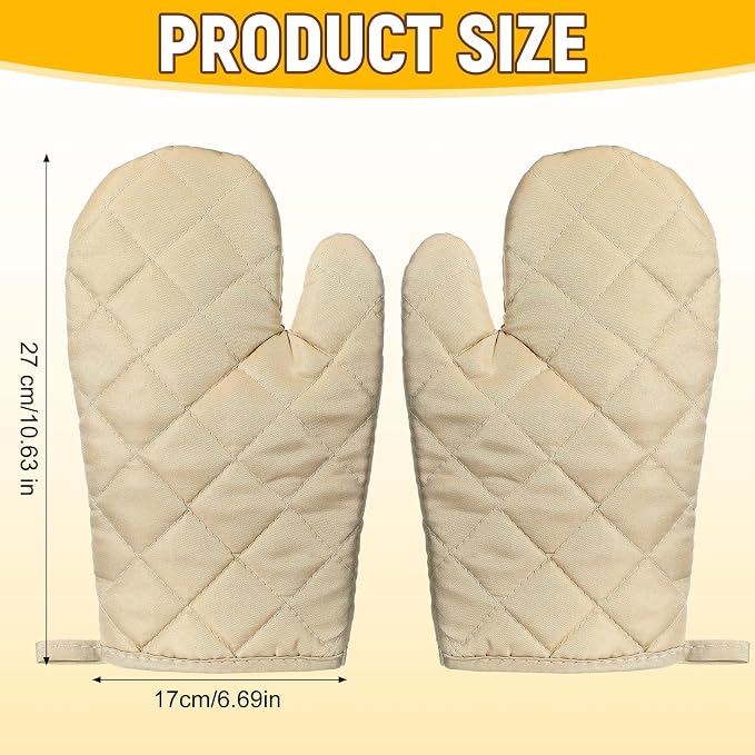 Geyoga 12 Pairs Oven Mitts Heat Resistant Kitchen Long Oven Gloves Mitts Thick Cotton Winter Quilted Baking Flexible Glove Bulk for Cooking BBQ Picnic Kitchen Grilling 10.6 Inch(Beige Coffee Color)