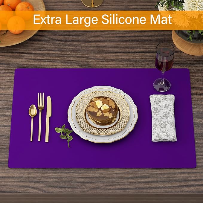 2-Pack Silicone Counter Mats 24”x16”, Purple | 1.5mm thick silicone counter protector, heat resistant & non-slip. Works for air fryer, hot pots, pans and coffee maker.