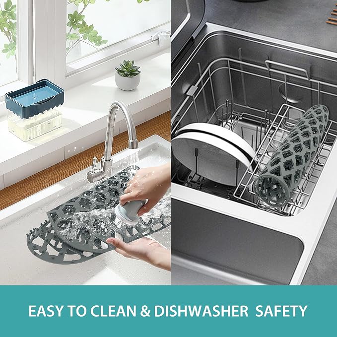Silicone Kitchen Sink Protectors Mats - 12" 13" 14" 16" 18" 19" 21" 22" 24" 25" 26" 28" 30", Heat Resistant, Machine-wash (26”x14”, Rear Drain)