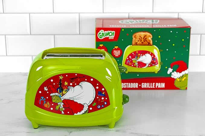 Uncanny Brands Dr. Seuss How the Grinch Stole Christmas Toaster, 2-Slice Holiday Breakfast Gift, Grinch Face Toast Design