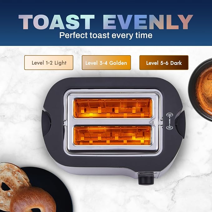 Elite Gourmet ECT2145 2-Slice Toaster, Extra-Wide Slot, Stainless Steel | Bagel, Reheat, Defrost & Cancel Functions, 6 Toast Settings, Built-In Warming Rack, Countdown Timer