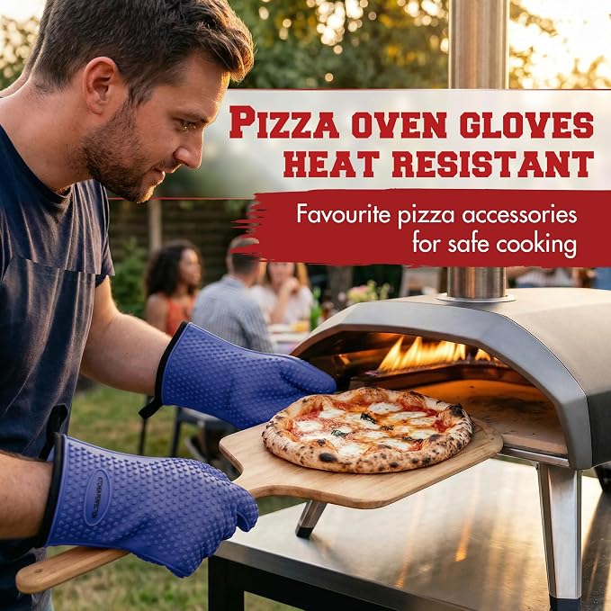 KITCHEN PERFECTION XL Silicone Pizza Oven Gloves Heat Resistant Oven Mitts | Waterproof, 5-Finger Design For A Better Grip, for Outdoor & Indoor Pizza Ovens, Compatible with Ooni, Ninja, Gozney & More