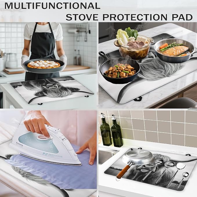 Stove Top Covers for Electric Stove,Highland Cow Flat Top Stove Cover,Rustic Farmhouse Heat Resistant Glass Top Stove Cover Protector Anti-Slip Range Covers, 28 x 20 Inch