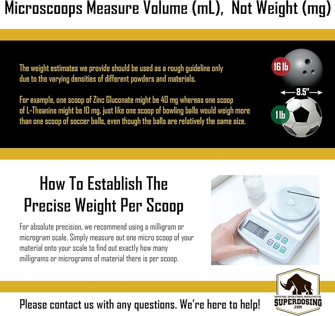 SuperDosing Static-Free Micro Scoop Variety Pack 6 Milligram - 30 Mg Measuring Spoons 15 Pack. Sturdy For Easy, Mess-Free Nootropic Supplement Powder Measurement. 3 Sizes x 5 of Each Size Tiny Spoon.