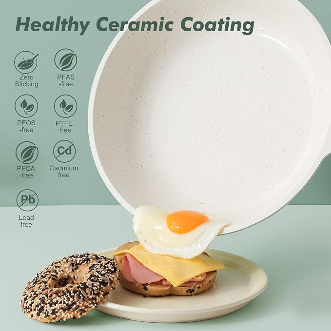 SENSARTE Nonstick Ceramic Frying Pan Skillet, 8 Inch Omelet Pan, Healthy Non Toxic Chef Pan, Induction Egg Pan with Heat Resistant Handle, Dishwasher Safe, PFAS-Free, Green