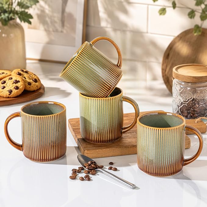 theterra Ceramic Coffee Mugs Set of 6, 14.2 oz Coffee Cups with Handle | Handmade, Suitable for Latte, Tea, Milk, Beer & Hot Cocoa, Sage Umber