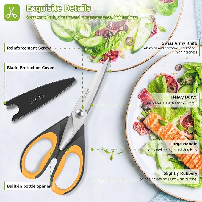 Kitchen Scissors, iBayam 2-Pack 8.7" Kitchen Shears Heavy Duty All Purpose | Stainless Steel, Comfort-Grip Handles, Dishwasher Safe Sharp Scissors Food Cooking Chicken, Poultry, Fish, Meat, Herbs
