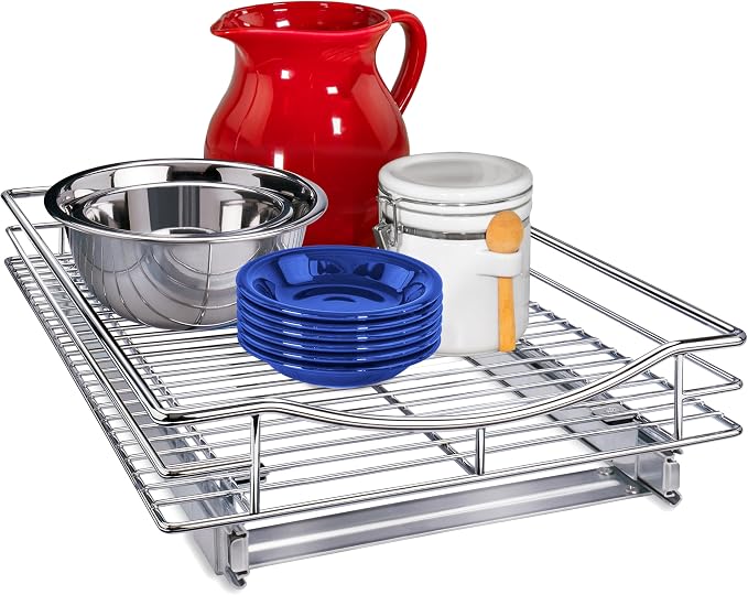 LYNK PROFESSIONAL® Pull Out Cabinet Organizer, Kitchen Slide Out Drawer | 14W x 18D chrome rollout shelf creates easy-access storage for cookware, pantry items and kitchen essentials inside cabinets