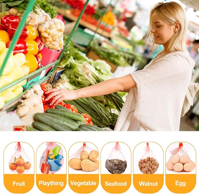100-Pack Durable Nylon Mesh Bags, 24-Inch Reinforced Storage Bags with Secure Plastic Latches for Produce, Groceries, Toys, and Seafood Boiling
