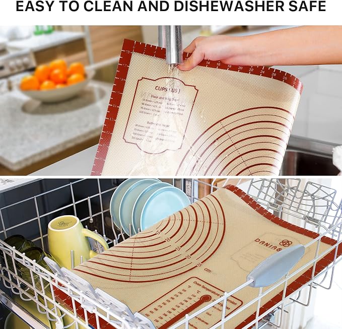 DANIA & DEAN Silicone Baking Mat, 28x20 Large Pastry Mat with Measurements | 2026 Upgraded Extra Thick Non-Slip Reusable Counter Mat for Sourdough Bread Pie Crust Pizza Dough Rolling Kneading