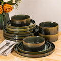 Ceramic Dinnerware Set for 4, 12-Piece Plates and Bowls Set | Lightweight Porcelain Dish Set, Scratch Resistant, Oven & Microwave & Dishwasher Safe, Olive Green
