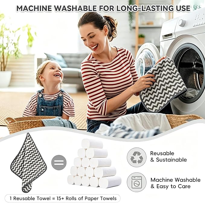 Microfiber Cleaning Cloths, 6 Pack Gray Kitchen Towels | 12x12 Inch, Ultra Soft Absorbent, Lint Free Dish Towels with Hanging Loop, Reusable for Kitchen, Car & Household