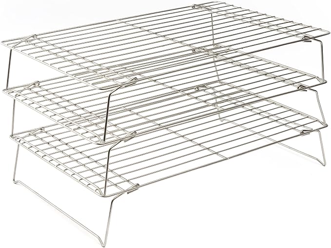 Durable 3 Tiers Stackable, 16" x 10" Cooling Rack for Baking | Professional Grade, Premium 100% Stainless Steel, Baking Rack & Wire Cooling Mesh, Dishwasher Safe, Oven Safe