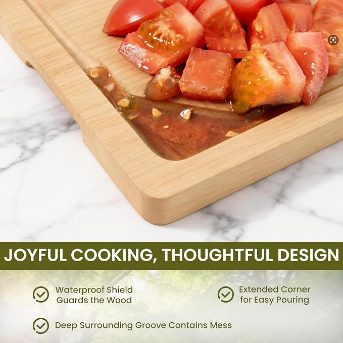 USA-Sourced Maple Wood Cutting Board for Kitchen (12”x8”x0.8”) Pre-Oiled Wooden Chopping Board, Maple Wood Grain Reversible Butcher Block with Juice Groove & Handlers