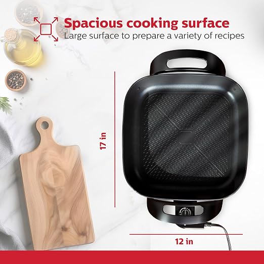 Holstein Housewares 12-Inch Electric Skillet - 1400W Electric Pan with Adjustable Temperature Control, PFOA-Free Non-Stick Coating, Cool-Touch Handles, Multi-Function Cooker, Red
