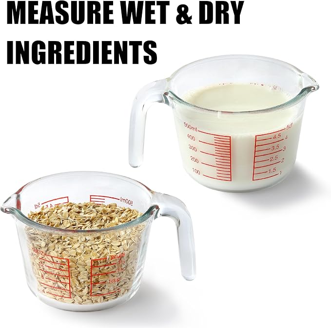 Glass Measuring Cup For Baking and Cooking, Apartment Kitchen Tools (16 oz) | Dishwasher, Freezer, Microwave and Oven Safe