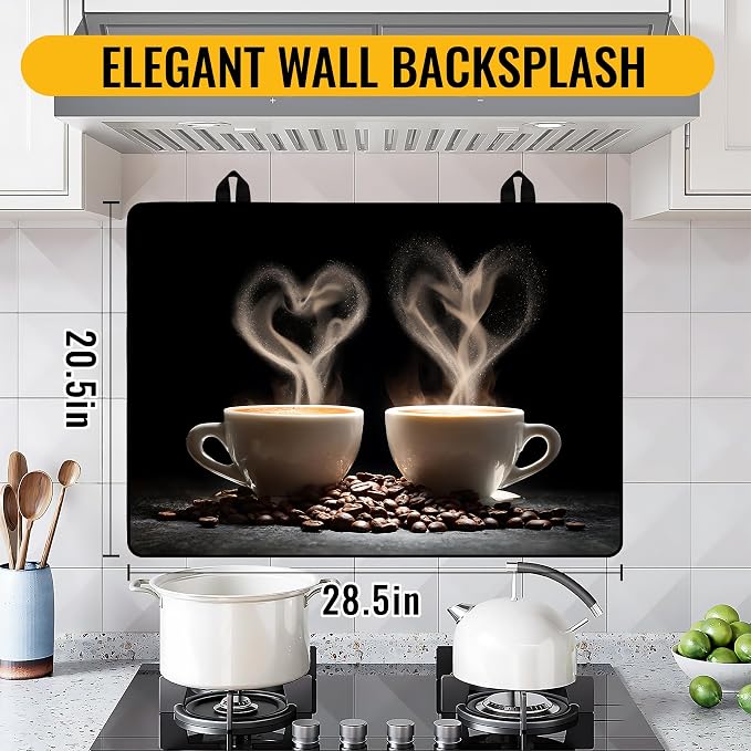 NYZE 28x20 Inch Electric Stove Top Cover - Heat Resistant Glass Flat Top Stovetop Protector Mat, Coffee Themed Dish Drying Mat & Extra Counter Space Saver for Kitchen Decor