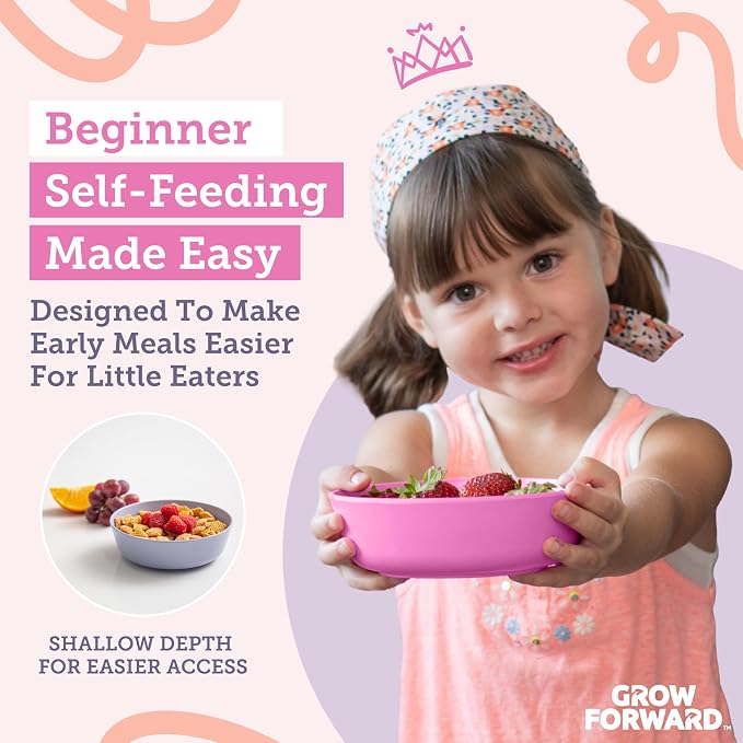 Grow Forward Bamboo Kids Plates and Bowls Sets - 8-Piece Dishwasher Safe Non Toxic Plates for Kids - Reusable Eco Friendly BPA Free Dishes Dinnerware Sets for Children - Floral