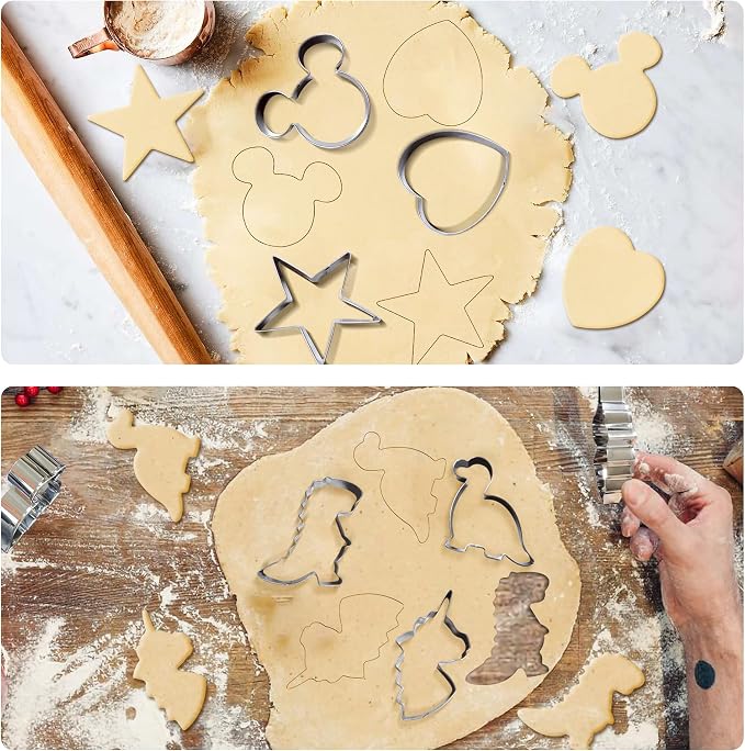 Stainless Steel Cookie Cutters, Pastry Cutter, Dough Cutter | Biscuit Cutter Set For Baking (10 Pcs/Set), Mickey Unicorn Dinosaur Heart Star Cookie Cutters for Kids Birthday Party