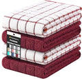 Homaxy Large Premium Cotton Kitchen Towels 16"x 28", 4 Pack, Red | Natural Ring Spun 390 GSM Dish Towels, Super Absorbent Terry Kitchen Hand Towels, Soft Tea Towels with Hanging Loop