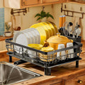 MOUKABAL Dish Drying Rack with Drainboard for Kitchen Counter, Black | 13×17 Large Capacity/Rustproof Stainless Steel/Fast Drainage Dish Drainer/Removable Utensil Holder/Kitchen Counter Organizer