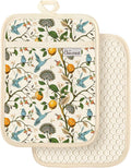 100% Cotton Pot Holders Textured Soft Silicone Lemon & Bird | Stylish Pot Holders 2pcs, Machine Washable Non-Slip Heat Resistant Hot Pads & Oven Mitts 2-in-1, Practical Kitchen Decor