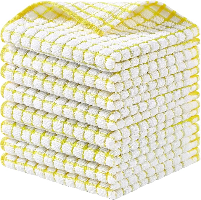 Homaxy 8 Pack Terry Kitchen Dish Cloths, 12"x12", Yellow | Super Soft and Absorbent Dish Rags, Quick Drying Reusable Dish Towels for Washing Dishes