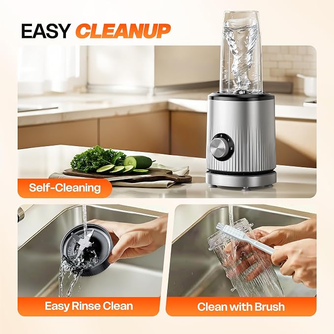 Turelar Blender for Smoothies Portable Personal Blender for Shakes and Smoothies for Kitchen with 2 * 24oz Portable Cups and Extra Lid, Smoothie Maker Machine for Juices, Baby Food, Nutritious Recipe