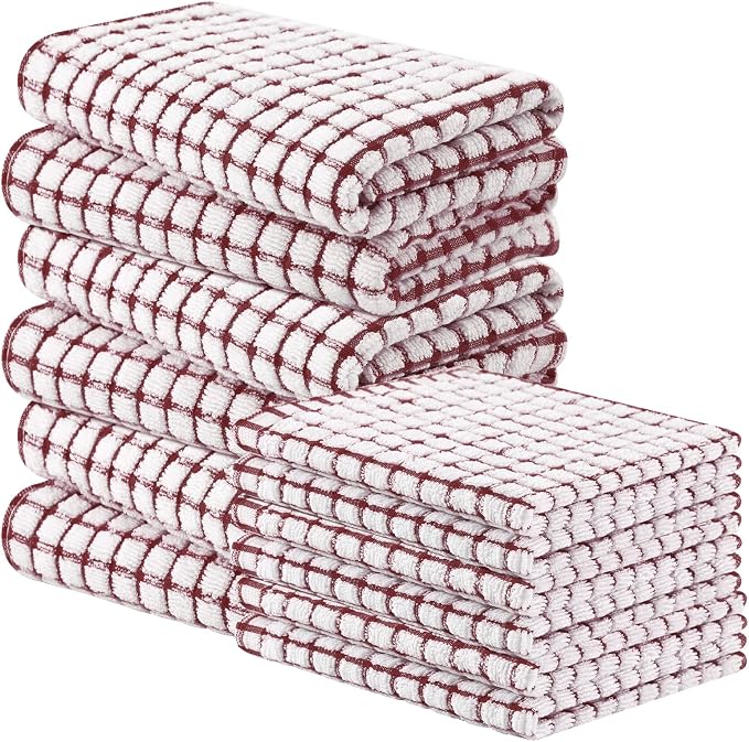 Homaxy Kitchen Towels and Dishcloths Set, Set of 12, Burgundy | Cotton Terry Kitchen Dish Towels, Super Soft and Absorbent Dish Cloths, 16 x 25 and 12 x 12 Inches