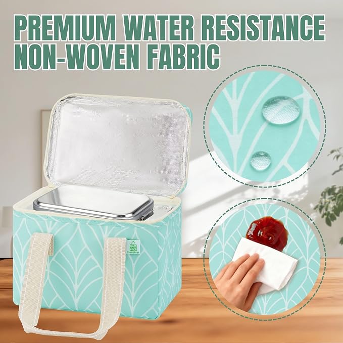 VENO 2 Pack Small Cooler Insulated Lunch Bag Reusable Grocery Shopping Bag | Collapsible Lunch Box Tote for Women Men w/ Handles, Dual Zippers, 9L Capacity for Work Office Picnic Beach (Evergreen)