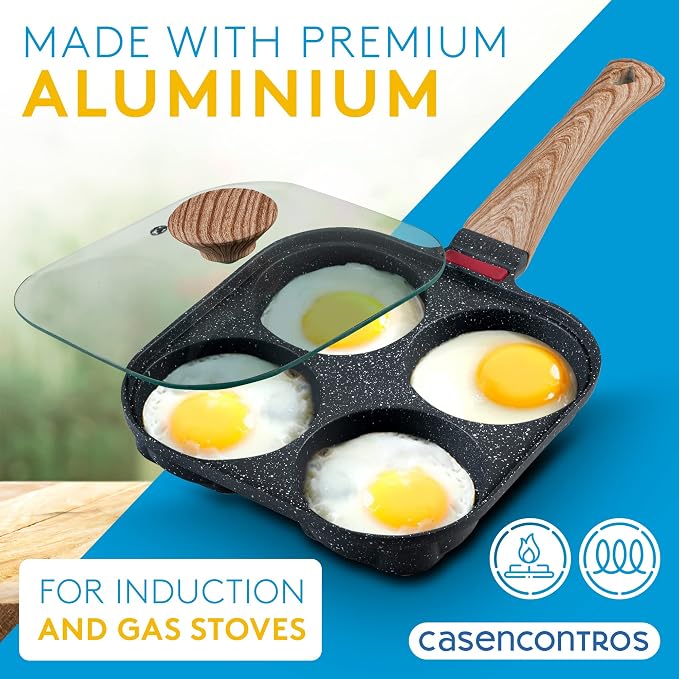 Egg Pan with flipping Lid - Nonstick Egg Frying Pan [4 Cup Cooker] - Egg Pans Nonstick for Induction & Gas Cooker - Brush & Scraper included - Egg Skillet for perfect Eggs, Omelet & Crepe
