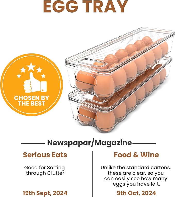Utopia Home Egg Holder for Fridge, Stackable Egg Container, 4 Pack, Clear | With Lid and Handle, For Refrigerator Organization, Egg Holder For Kitchen or Pantry Organizers and Storage