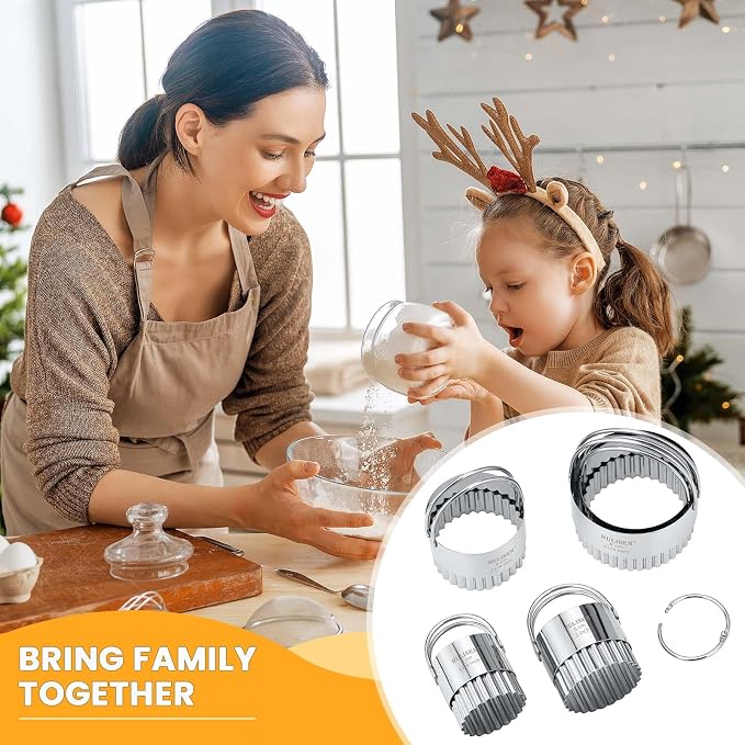 HULISEN Biscuit Cutter Set 5-Pc, Fluted Cookie Cutters with Handle | Stainless Steel, Dishwasher Safe, Etched inch/cm Markings, Gift-Ready Package, Ergonomic Arched Grip, Scones Linzer Cookies