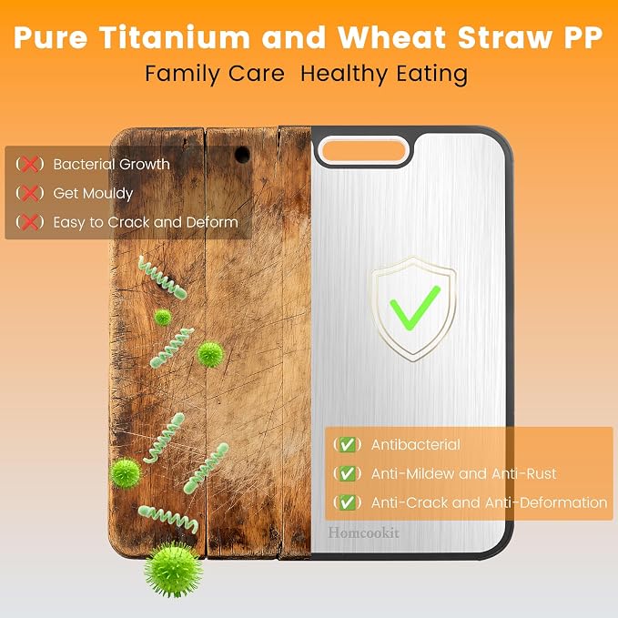 Titanium Cutting Board, Double Sided Wheat Straw, Non-Slip 16x11 | Double Sided Pure Titanium & PP,Non-Slip Edge for Countertop,Easy Clean, Stain & Odor Free,Large Size 16" x 11"