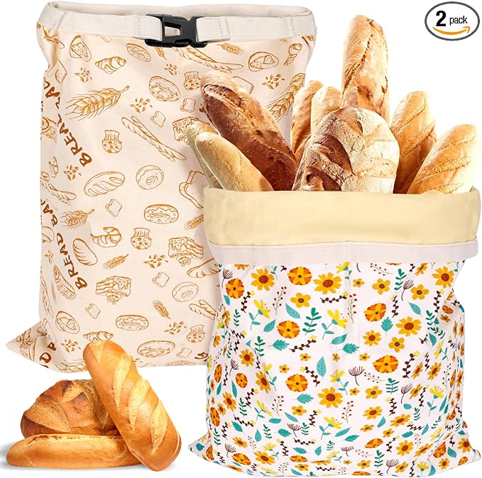 2 Pack Beeswax Bread Bags for Sourdough, Reusable Organic Linen Beeswax Bread Bag for Homemade Sourdough 17 x 13 Inches Food Storage Cloth Bag BPA-Free, Ideal for Sourdough & Artisan Breads
