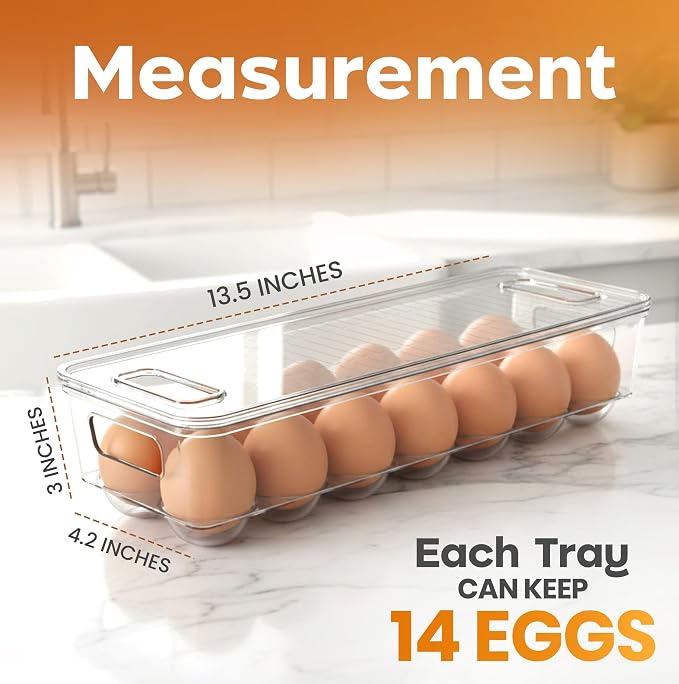 Utopia Home Egg Holder for Fridge, Stackable Egg Container, 4 Pack, Clear | With Lid and Handle, For Refrigerator Organization, Egg Holder For Kitchen or Pantry Organizers and Storage