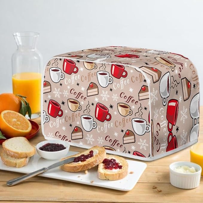 Coffee Pattern Toaster Cover 2 Slice Dustproof Toaster Bread Maker Cover Small Kitchen Appliance Fingerprint Protection Kitchen Decor