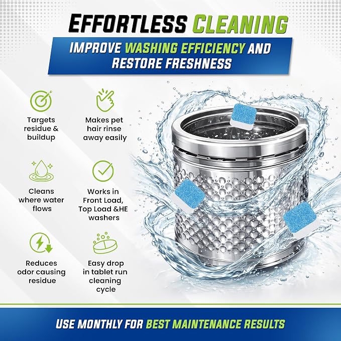 True Fresh Washing Machine Cleaner Tablets 25 Pack | Front Load, Top Load