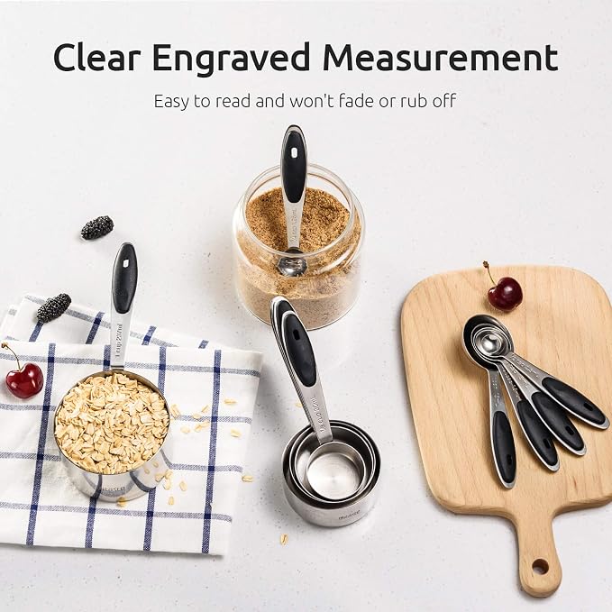 U-Taste Measuring Cups Spoons Set, 18/8 Stainless Steel, 10Pcs, Black | Upgraded Thickened Handle, Reinforced Welded Joints, Nested Stackable Design, Metal Measure Set for Kitchen Baking Cooking