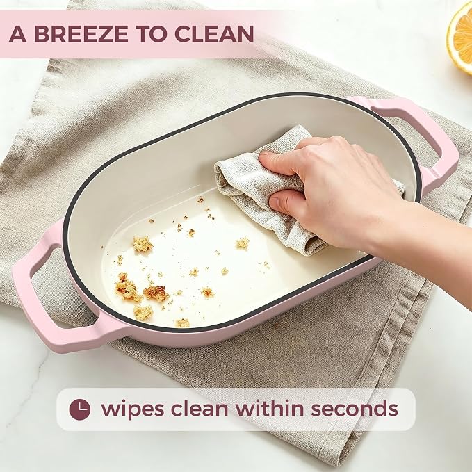 Wildone Enameled Cast Iron Dutch Oven Pot with Lid, Oval Bread Oven | Loaf Cast Iron Bread Pan for Homemade Bread Baking, Meatloaf Pan with Lid, 5.5QT, Pink