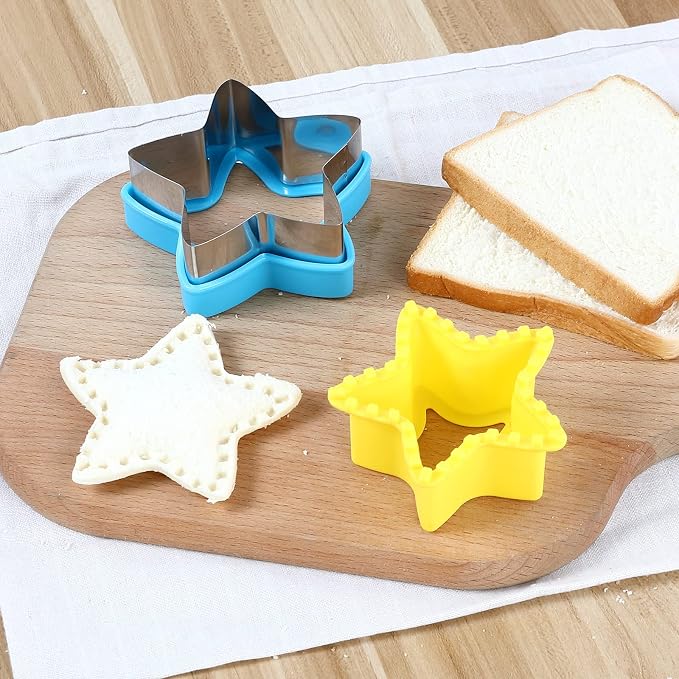 Elfkitwang Sandwich Cutter and Sealer Set,4 Pcs Bread Sandwich Decruster Pancake Maker DIY Cookie Cutters for Kids Bento,Heart Dinosaur Star Mouse Shapes Mold.